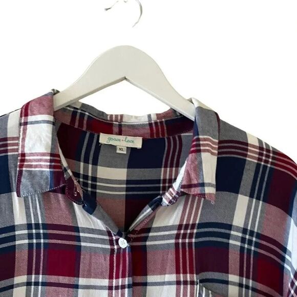 Grace & Lace Viscose Rolling Sleeves  Casual Button-Down Collar SZ XL # 1630 - Picture 2 of 15